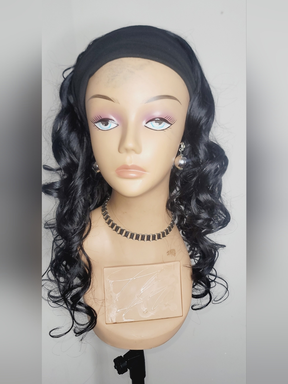 NEW Handmade Body Wave Human Hair Blend Headband Wig. Color #1B - 16/18/20